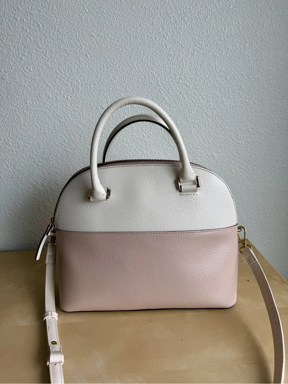 Kate Spade New York Cream & Dusty Pink Leather Dome Purse Satchel Crossbody Bag